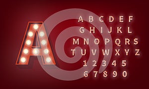 3d light bulb alphabet. Broadway retro style typography font
