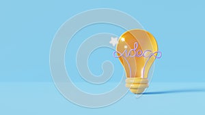 3D Light Bulb on blue background.Idea and Creative concept.3D render illustration
