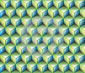 3d Light Green & Blue contour abstract geometrical cubes seamless pattern background