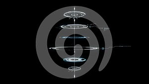 3D lighting circle HUD over black background for cyber technology and futuristic concept with grain processed