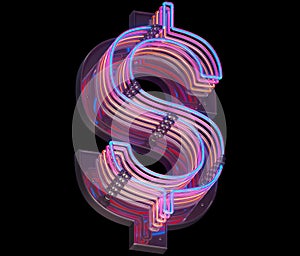 3d lines colorful neon font. Dollar symbol