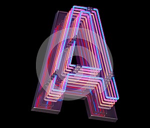 3d lines colorful neon font. Letter A