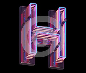 3d lines colorful neon font. Letter H