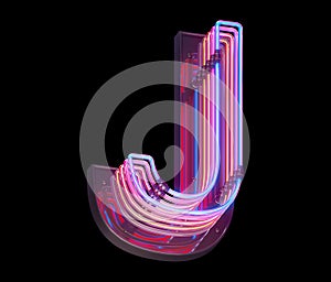 3d lines colorful neon font. Letter J