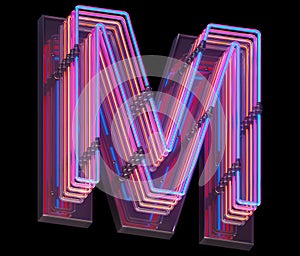 3d lines colorful neon font. Letter M