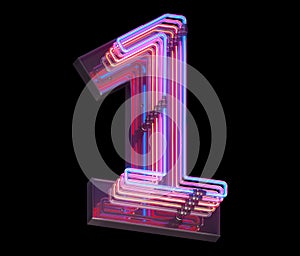 3d lines colorful neon font. Number 1