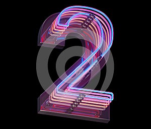 3d lines colorful neon font. Number 2