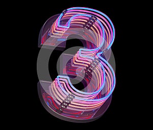 3d lines colorful neon font. Number 3