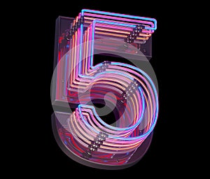 3d lines colorful neon font. Number 5