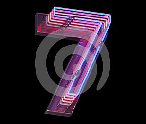 3d lines colorful neon font. Number 7