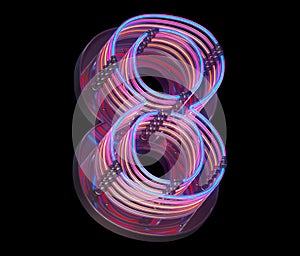 3d lines colorful neon font. Number 8