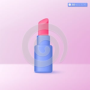 3d Lipstick icon symbol. pinK color, makeup cosmetic product, Beauty skincare treatment. package design, Makeup cosmetic concept.