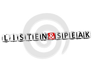 3D Listen And Speak Button Click Here Block Text