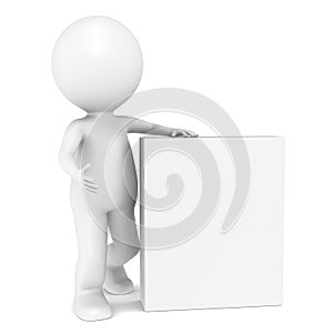 3D little human character with Blank Product Box