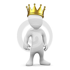 3d Little man wearing a gold crown