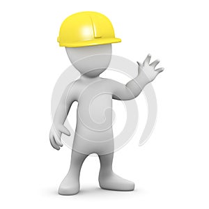 3d Little man wearing a hard hat