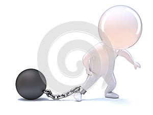 3d Little person drags ball and chain