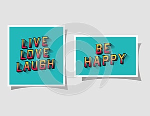 3d live love laugh and be happy lettering on blue backgrounds vector design