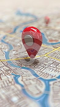 3D Location Pin on Abstract City Map Indicating Positioning and Navigation Concept