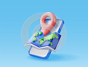 3D location world map and pin in smartphone