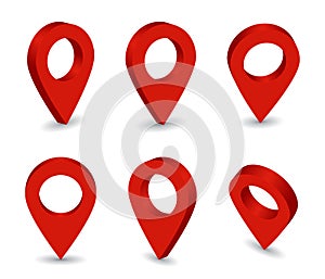 3d locator pin icon. Set of isometric pointer for map. Destination pin for navigation in travel. Collection of position marker of