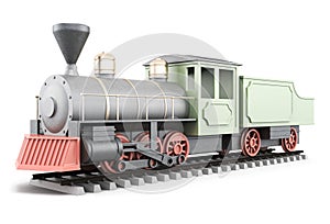 3d locomotive and wagon on a white background.