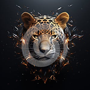 3d logo of jaguar face on black background generative AI