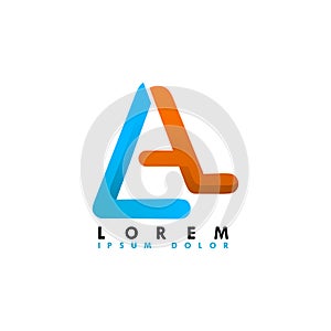 The 3d logo with the words `A` with gradations in blue and orange. for industry & manufacturing, can be used for beginners or pr