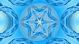 3D looped animation, an abstract background with blue ribbons twisting and forming stars or snowflakes as with a