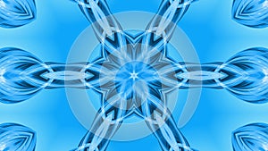 3D looped animation, an abstract background with blue ribbons twisting and forming stars or snowflakes as with a
