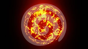 3D looping animation of fiery planet or sun or fireball with lava