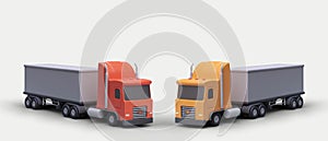 3D lorries with shadows. Detailed color vector illustration. Realistic trucks in different positions