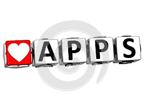 3D Love Apps Button Click Here Block Text