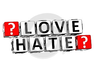 3D Love Hate Button Click Here Block Text