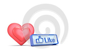 3d love like heart social media notification icon on white background