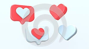 3d love like heart social media notification icon on white background