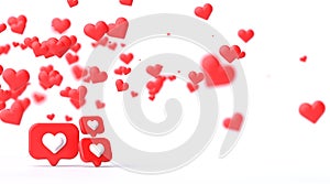 3d love like heart social media notification icon on white color wall background