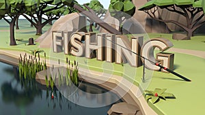 3D Low poly fishing land scene