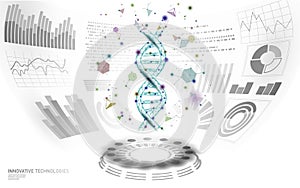 3D low poly gene therapy DNA HUD UI display. Future polygonal triangle point line healthy Blue abstract medicine genome