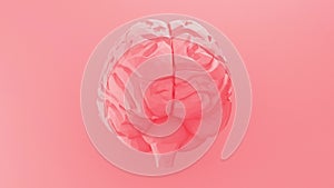 3D Low poly human brain on a pink background. Minimal modern seamless motion design.