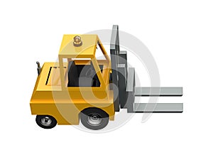 3d Lowpoly Icon Forklift Truck Loader Cartoon Style Isolated on White Background