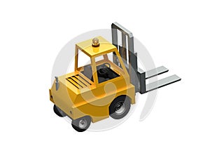 3d Lowpoly Icon Forklift Truck Loader Cartoon Style Isolated on White Background