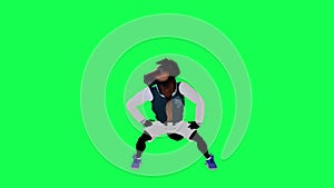 3D magic talking horse in sportswear doing hip hop dance from front angle on green screen 3D people walking background chroma key