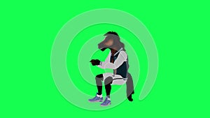 3D magic talking horse in sportswear playing video game left angle on green screen 3D people walking background chroma key Visual