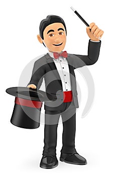 3D Magician with hat and wand