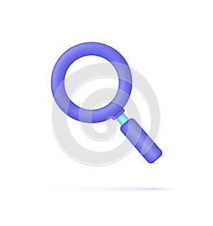 3D Magnifying glass illustration. Search, discovery, analysis concept. Loupe icon.