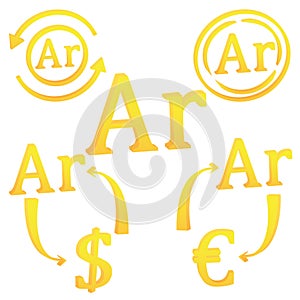 3D Malagasy Ariary of Madagascar set of currency symbol icon