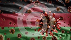 3D, Malawian flag waving with Coronavirus outbreak. Malawi Covid 19