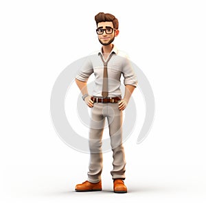 3d Male Character Illustration In White And Brown Style