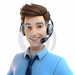 3d Male Customer Service Representative On White Isolated Background